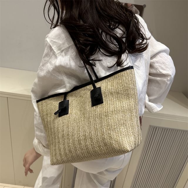 Mulgam-Two Tone Straw Tote Bag