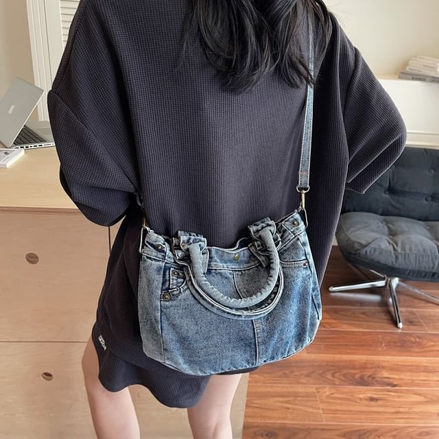 Mulgam-Washed Denim Zip Crossbody Bag