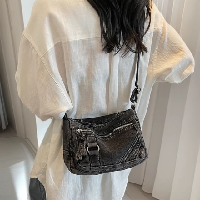 Mulgam-Washed Denim Zip Crossbody Bag