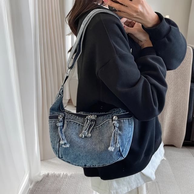 Mulgam-Washed Denim Zip Shoulder Bag
