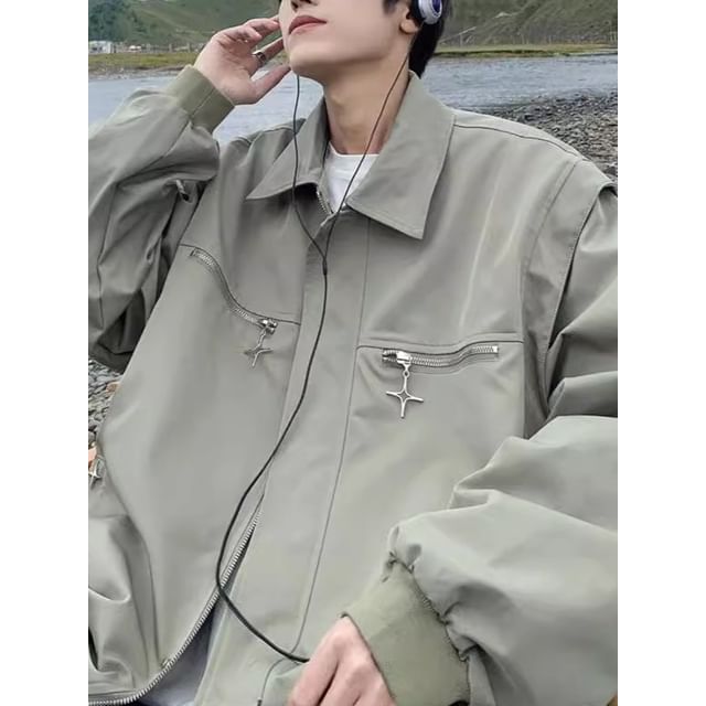 Myanderthal-Collared Plain Zip Jacket