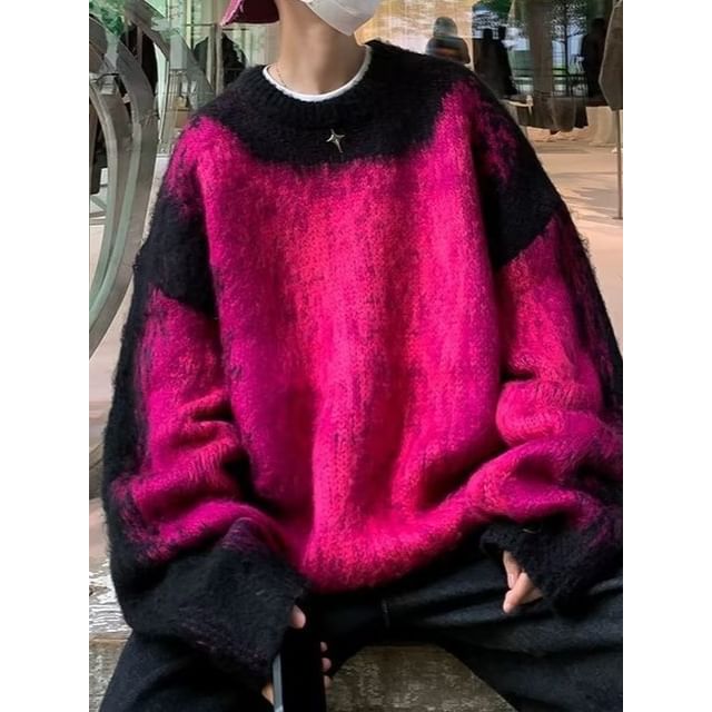 Myanderthal-Crew Neck Drop Shoulder Dip Dye Oversized Sweater