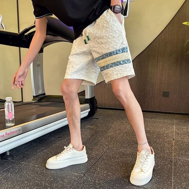 Myanderthal-Drawstring Waist Panel Jacquard Shorts