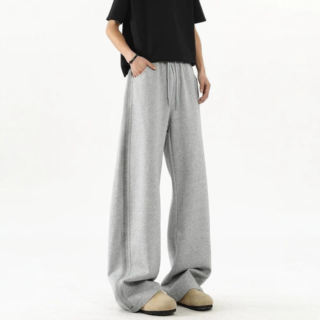 Myanderthal-Drawstring Waist Plain Barrel Leg Baggy Sweatpants