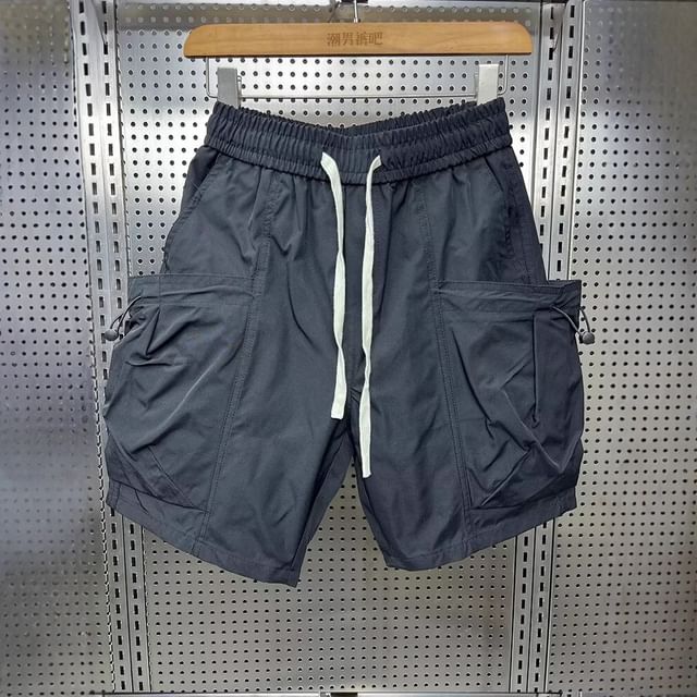 Myanderthal-Drawstring Waist Plain Cargo Shorts