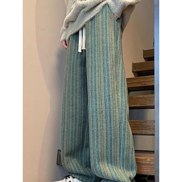 Myanderthal-Drawstring Waist Striped Straight Leg Pants