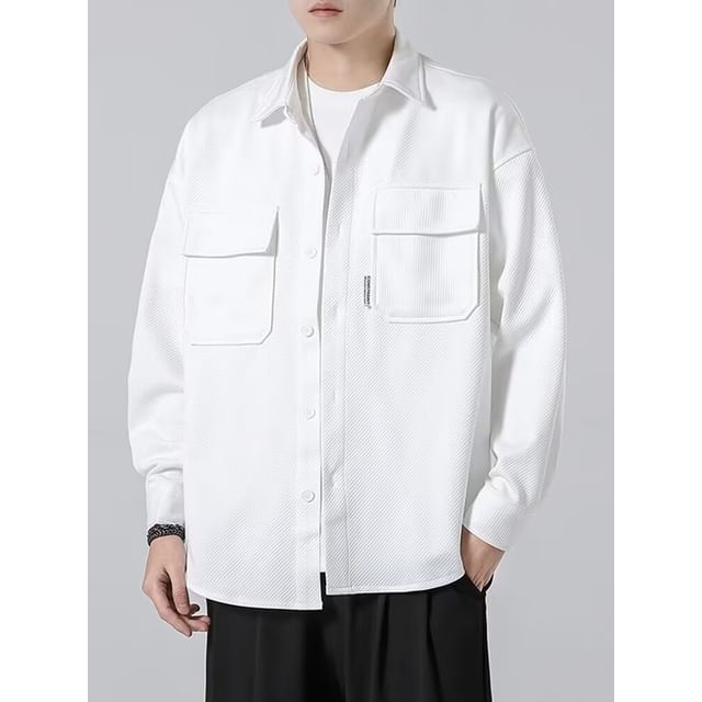 Myanderthal-Long-Sleeve Collared Plain Button Up Shirt