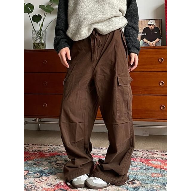 Myanderthal-Mid Rise Plain Baggy Cargo Jeans