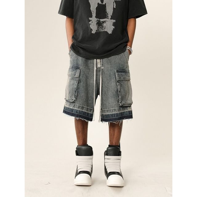 Myanderthal-Mid Rise Washed Cargo Jorts