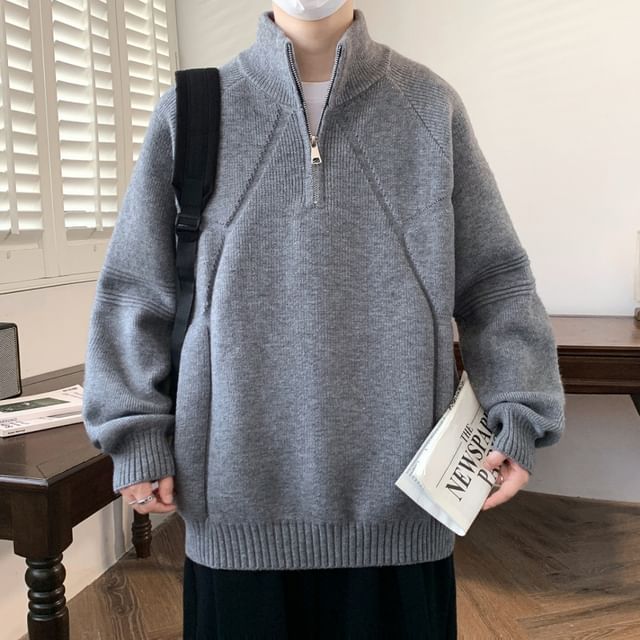 Myanderthal-Mock Neck Half Zip Oversized Sweater
