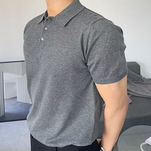 Myanderthal-Short Sleeve Plain Knit Polo Top