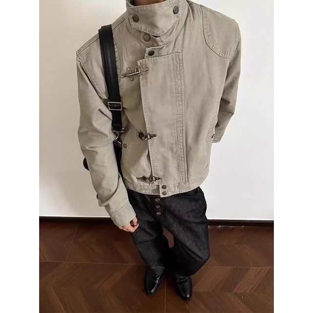 Myanderthal-Stand Collar Plain Zip Jacket