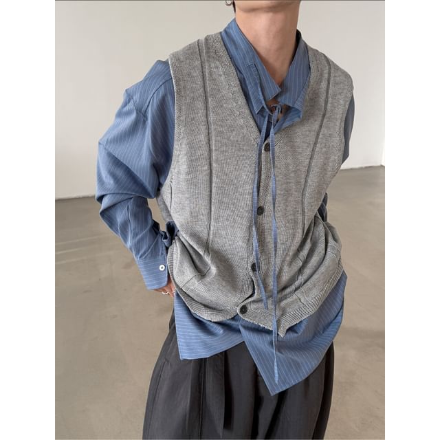 Nahagin-Button-Up Plain Sweater Vest
