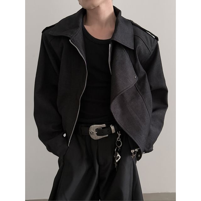 Nahagin-Collared Plain Zip Jacket