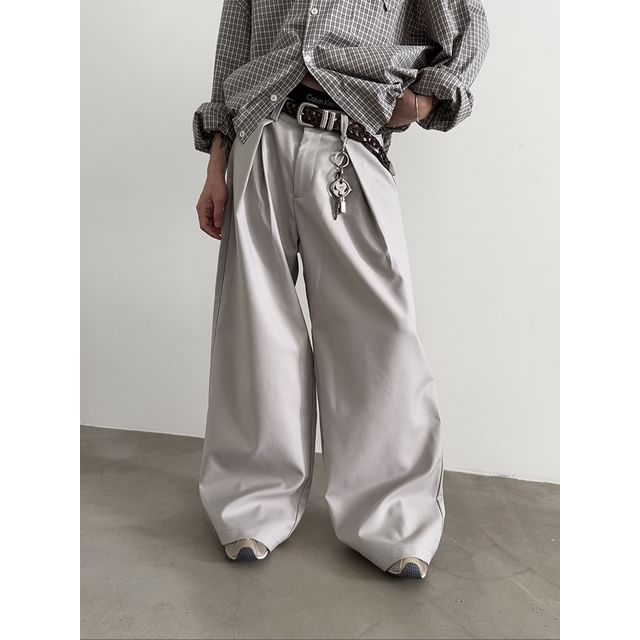 Nahagin-High Waist Plain Wide Leg Pants