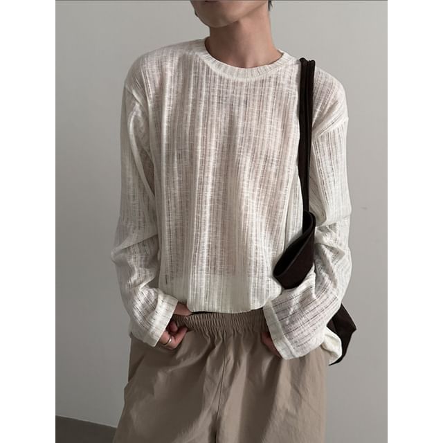 Nahagin-Long-Sleeve Crew Neck Plain Knit Top