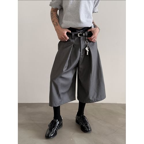 Nahagin - Mid Rise Plain Capri Wide Leg Pants | YesStyle
