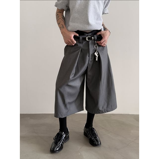 Nahagin-Mid Rise Plain Capri Wide Leg Pants