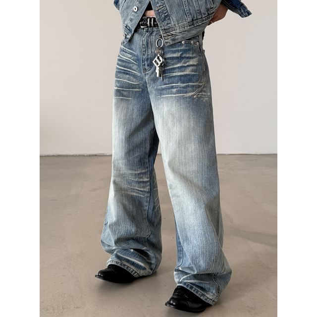 Nahagin-Mid Rise Washed Baggy Jeans
