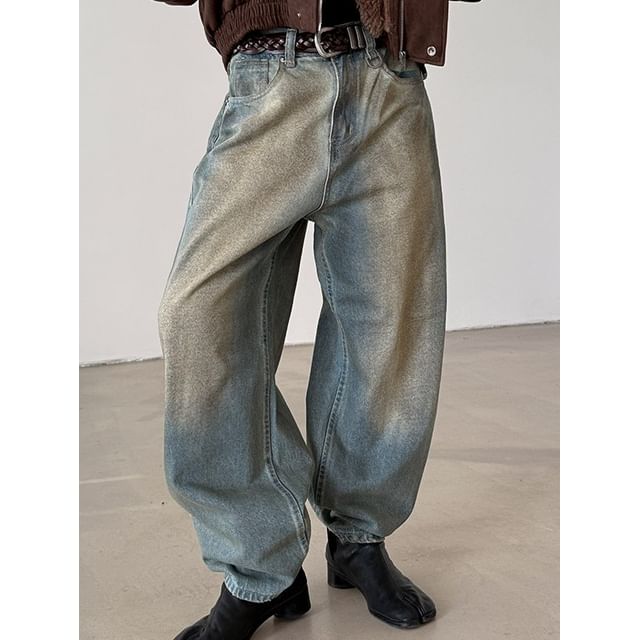 Nahagin-Mid Rise Washed Baggy Jeans