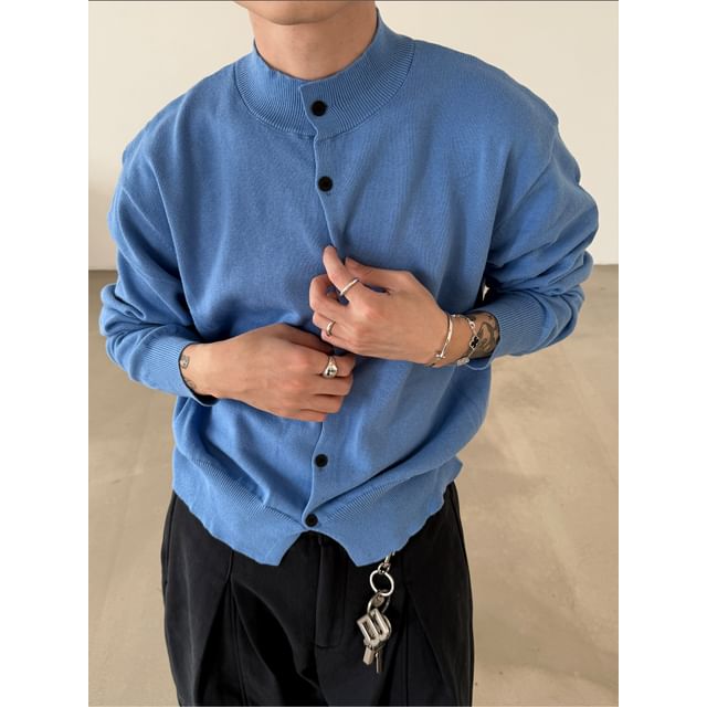 Nahagin-Mock Neck Plain Crop Cardigan