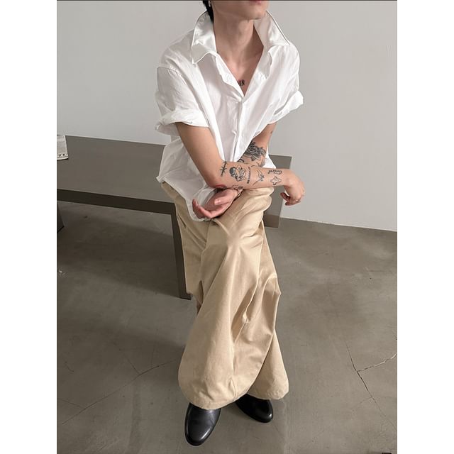 Nahagin-Short-Sleeve Plain Shirt