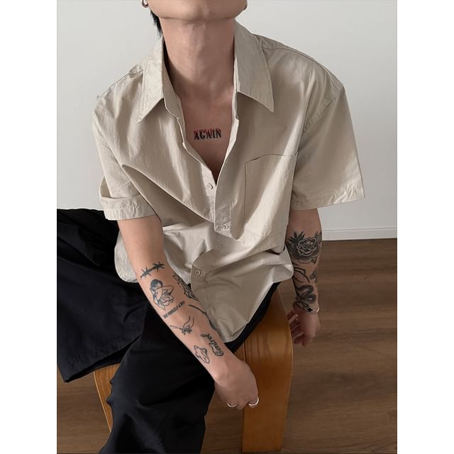 Nahagin-Short-Sleeve Plain Shirt