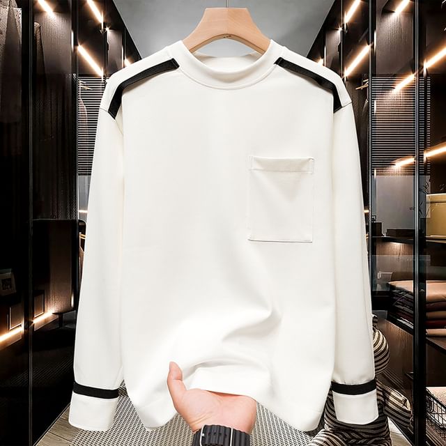 Naideth-Crew Neck Two Tone Panel Sweatshirt