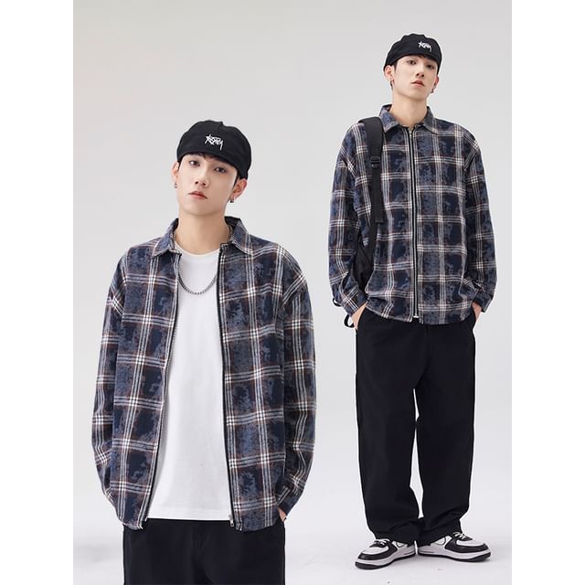 Naideth-Long Sleeve Collared Plaid Button Up Shirt