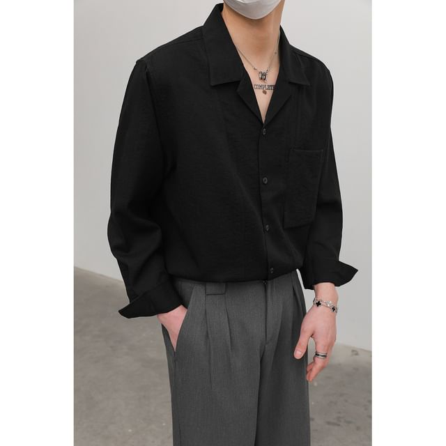 Naideth-Long Sleeve Collared Plain Shirt