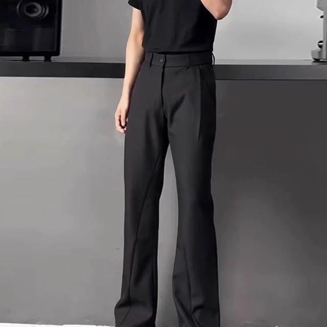 Naideth-Mid Rise Plain Flared Dress Pants
