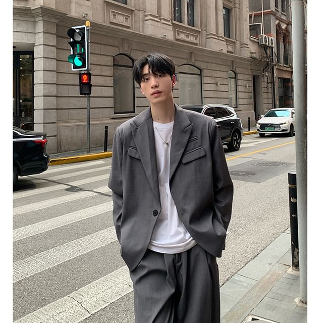 Naideth-Peak Lapel Plain Single Breasted Blazer