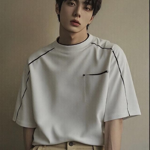 Naideth-Short Sleeve Crew Neck Two Tone Panel T-Shirt