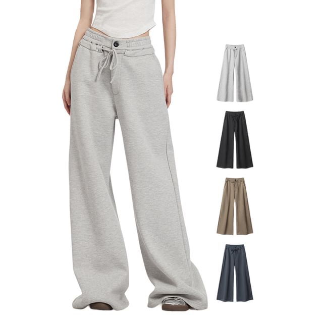 Nariele-Mid Rise Plain Wide Leg Pants