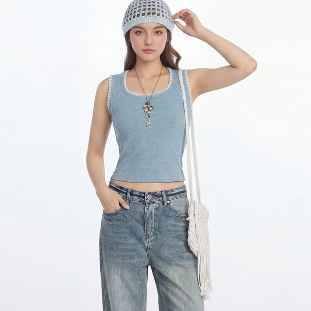 Nariele-Stitched Knit Slim-Fit Tank Top