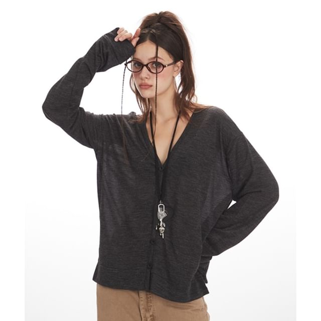 Nariele-V-Neck Button-Up Plain Cardigan