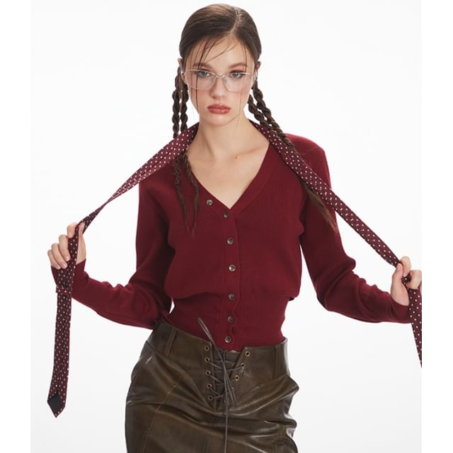 Nariele-V-Neck Plain Button Up Cardigan