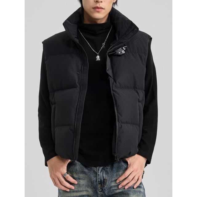 Nataro-Couple Matching Stand Collar Plain Zip Puffer Vest