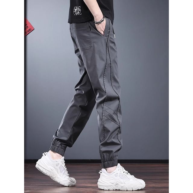 Nataro-Drawstring Waist Plain Cropped Tapered Cargo Pants