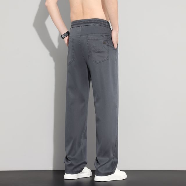 Nataro-Drawstring Waist Plain Loose Fit Pants