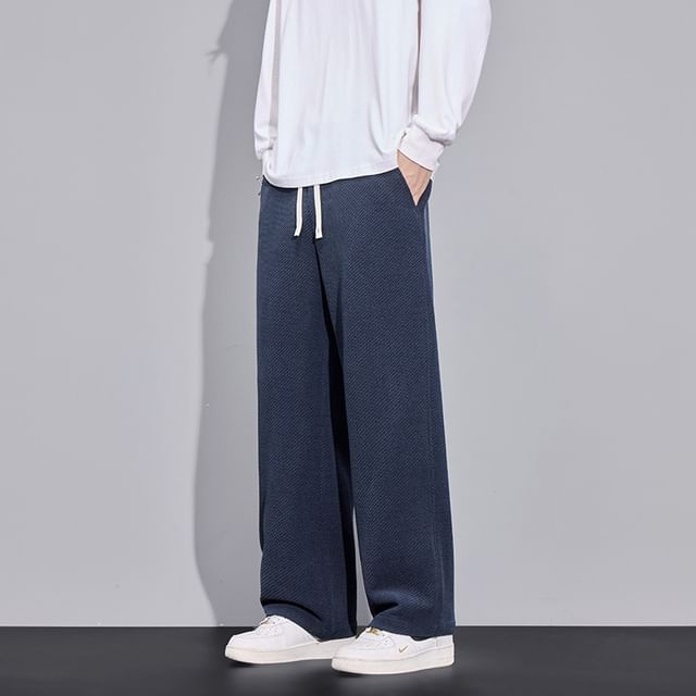 Nataro-Drawstring Waist Plain Loose Fit Pants