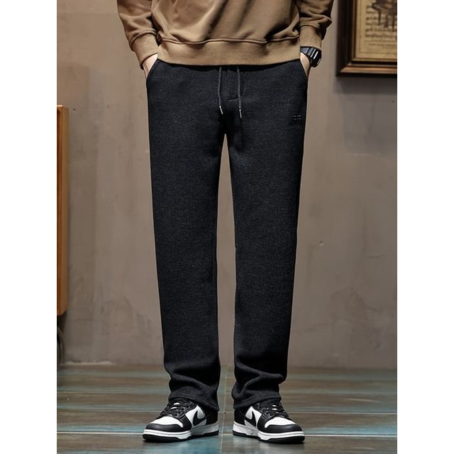 Nataro-Drawstring Waist Plain Tapered Sweatpants