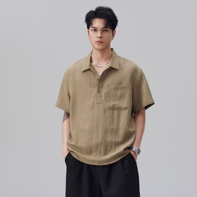 Nataro-Elbow-Sleeve Plain Overhead Shirt