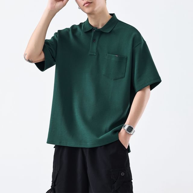 Nataro-Elbow-Sleeve Plain Polo Shirt