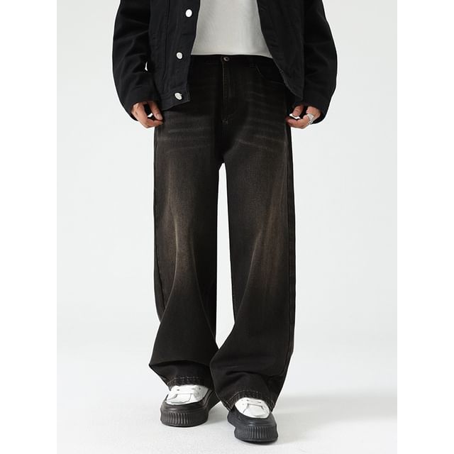 Nataro-High Waist Washed Straight Leg Jeans