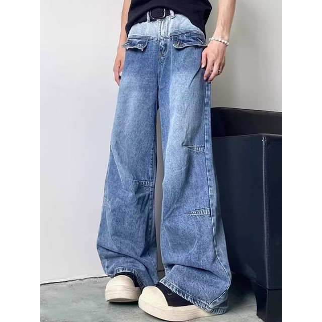 Nataro-High Waist Washed Wide Leg Jeans
