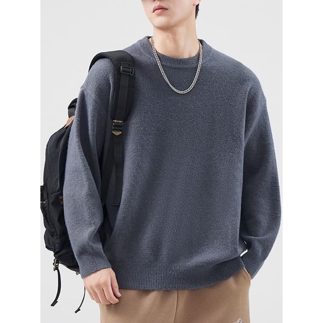 Nataro-Long-Sleeve Crew Neck Plain Sweater