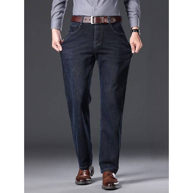Nataro-Mid Rise Plain Straight Leg Jeans
