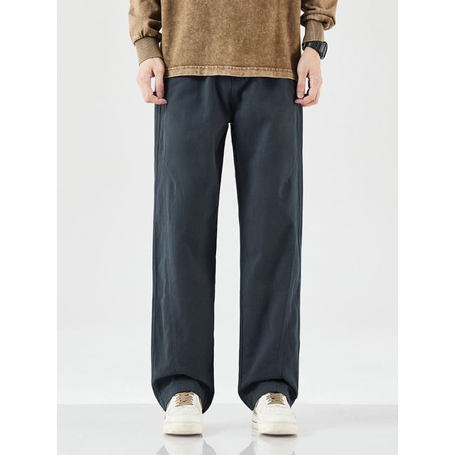 Nataro-Mid Rise Plain Straight Leg Pants