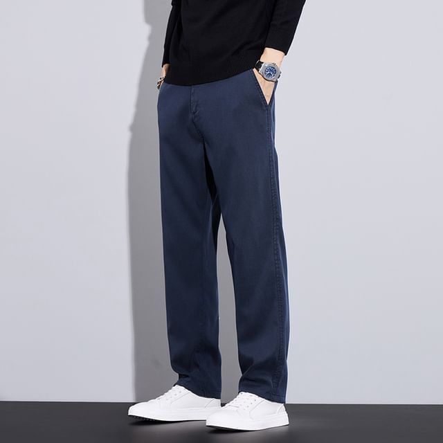 Nataro-Mid Rise Plain Straight Leg Pants